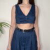 HAVEONE- Gilet cropped blu gessato