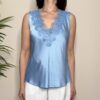 MARYLEY – Blusa scollo V pizzo azzurra