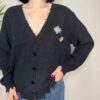 VICOLO – Cardigan con rotture e cabochon nero