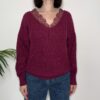 VICOLO – Maglione scollo V pizzo bordeaux